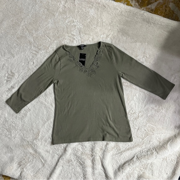 Ralph Lauren Lace-Trim Stretch-Cotton Top Nwt - Picture 3 of 4